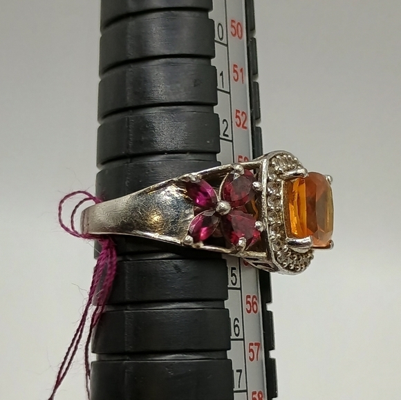 Sterling Silver Ring With Orange, Purple and Colorless Gemstones Size 7 - Picture 7 of 7